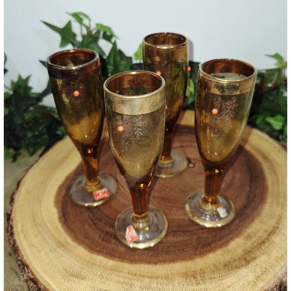 Other - Very Rare Set of 4 Vintage Gold and Beaded Stem Cordial Liqueur glasses Carnival